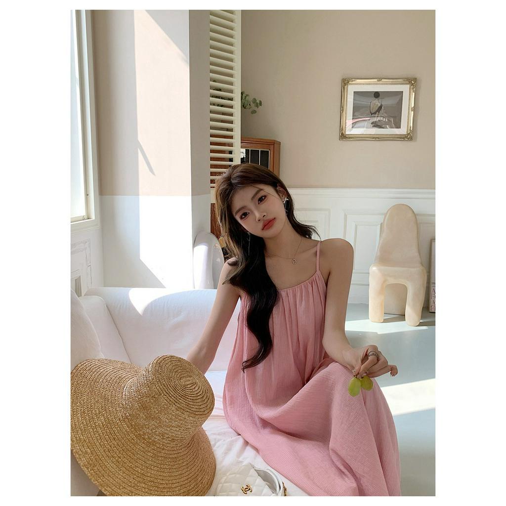 Đầm Hai Dây Dáng Rộng Màu Trơn Phong Cách Thời Trang Mùa Hè Hàng Mới 63284