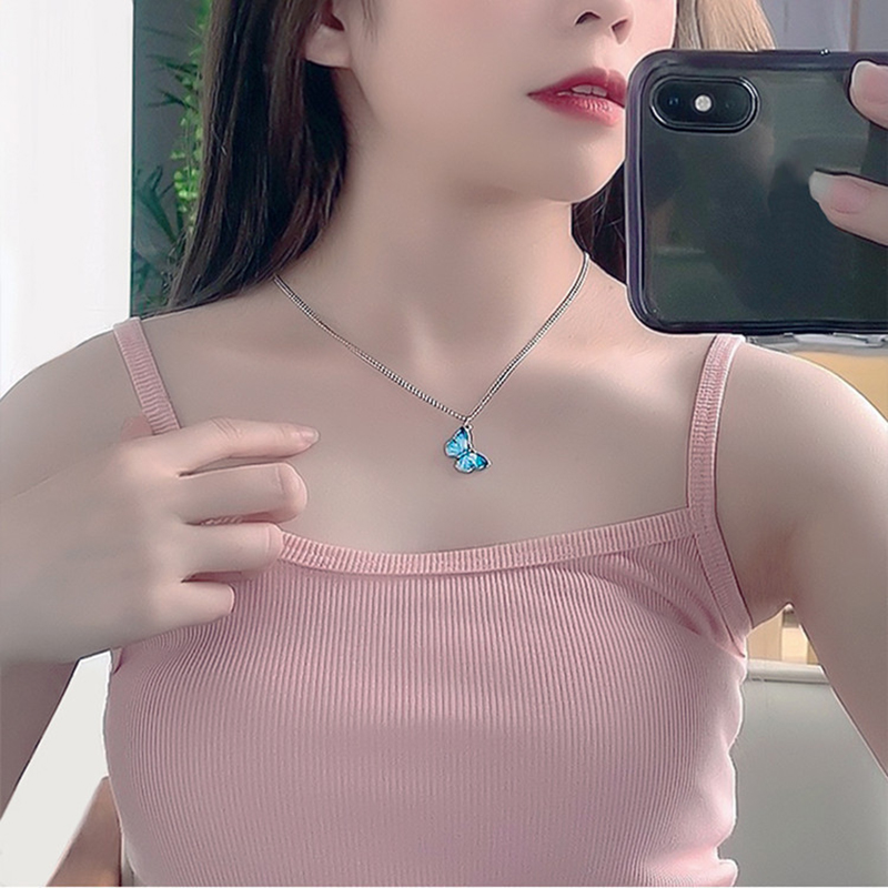 vòng cổ Choker Màu Sắc Gradient Phối Mặt Hình Bướm Màu Xanh Dương Phong Cách Hàn Quốc Thời Trang Cho Nữ