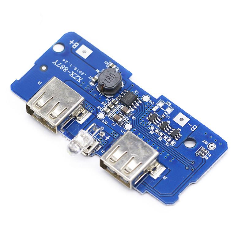 Mô đun mạch PCB tăng áp 3.7V đến 5V 2A pin Lithium 18650 cổng Micro USB kép có đèn Led dùng để làm sạc dự phòng DIY