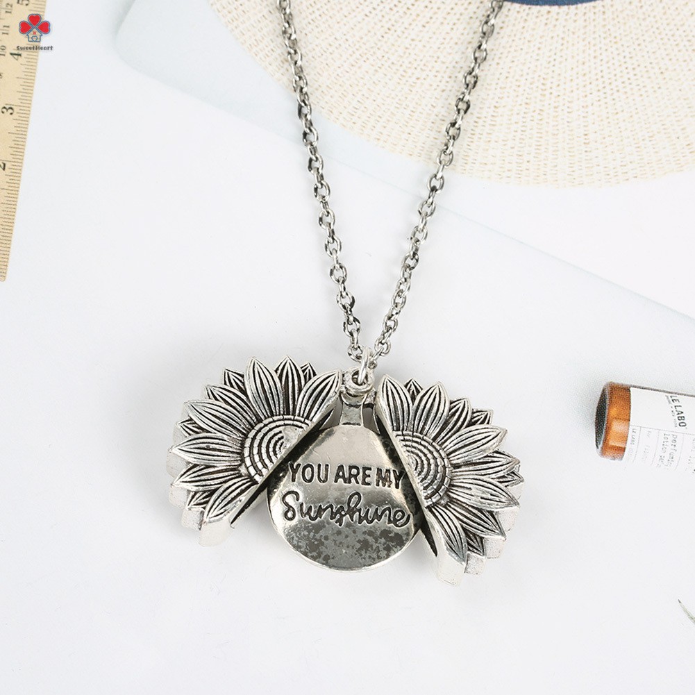 Open Locket Sunflower Pendant Necklace You Are My Sunshine Letter Necklace