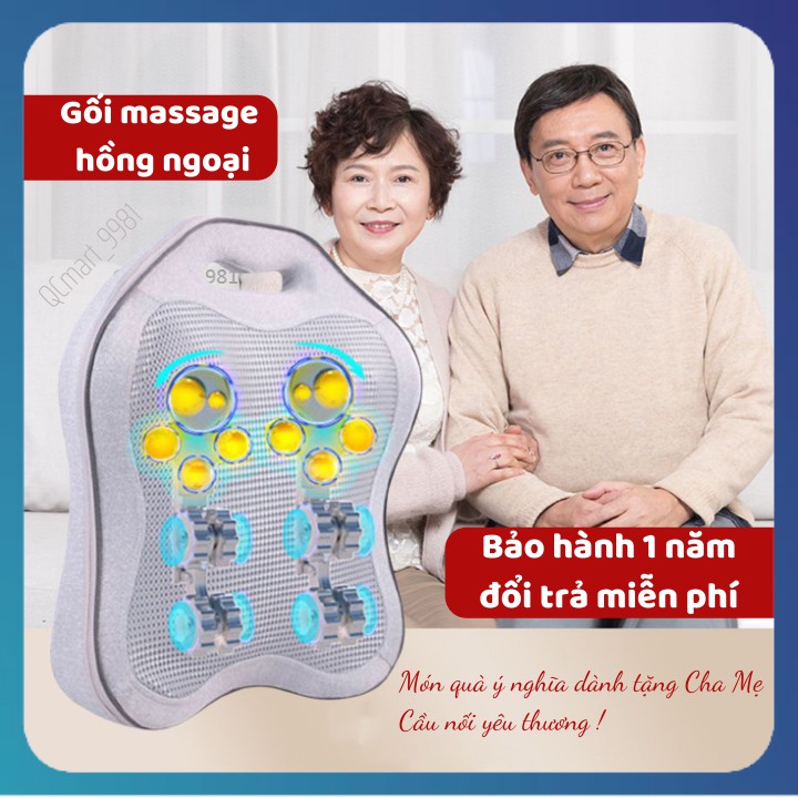 Gối Massage Cổ Vai Gáy 8 Bi Hồng Ngoại Đa Năng Máy Massage Lưng - Bảo hành 12 tháng