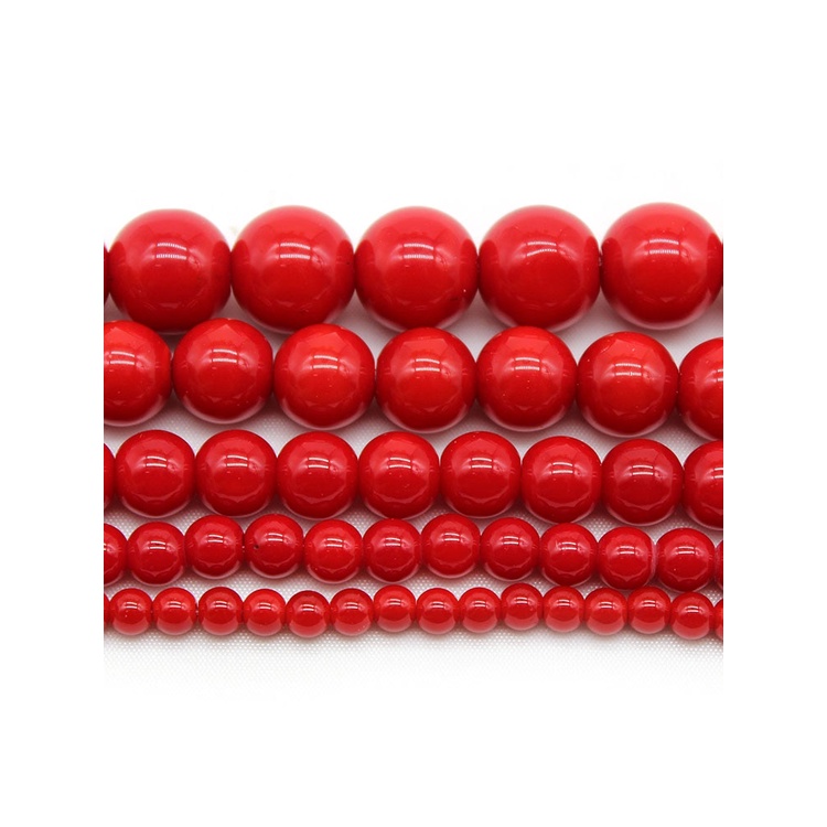 Chuỗi Hạt Đá Tròn Màu Đỏ San Hô 4 6 8 10 12mm Làm Trang Sức diy 15 "