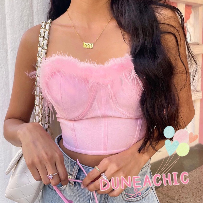 Áo Croptop Lông Cừu Không Dây Dáng Ôm Gợi Cảm Cho Nữ