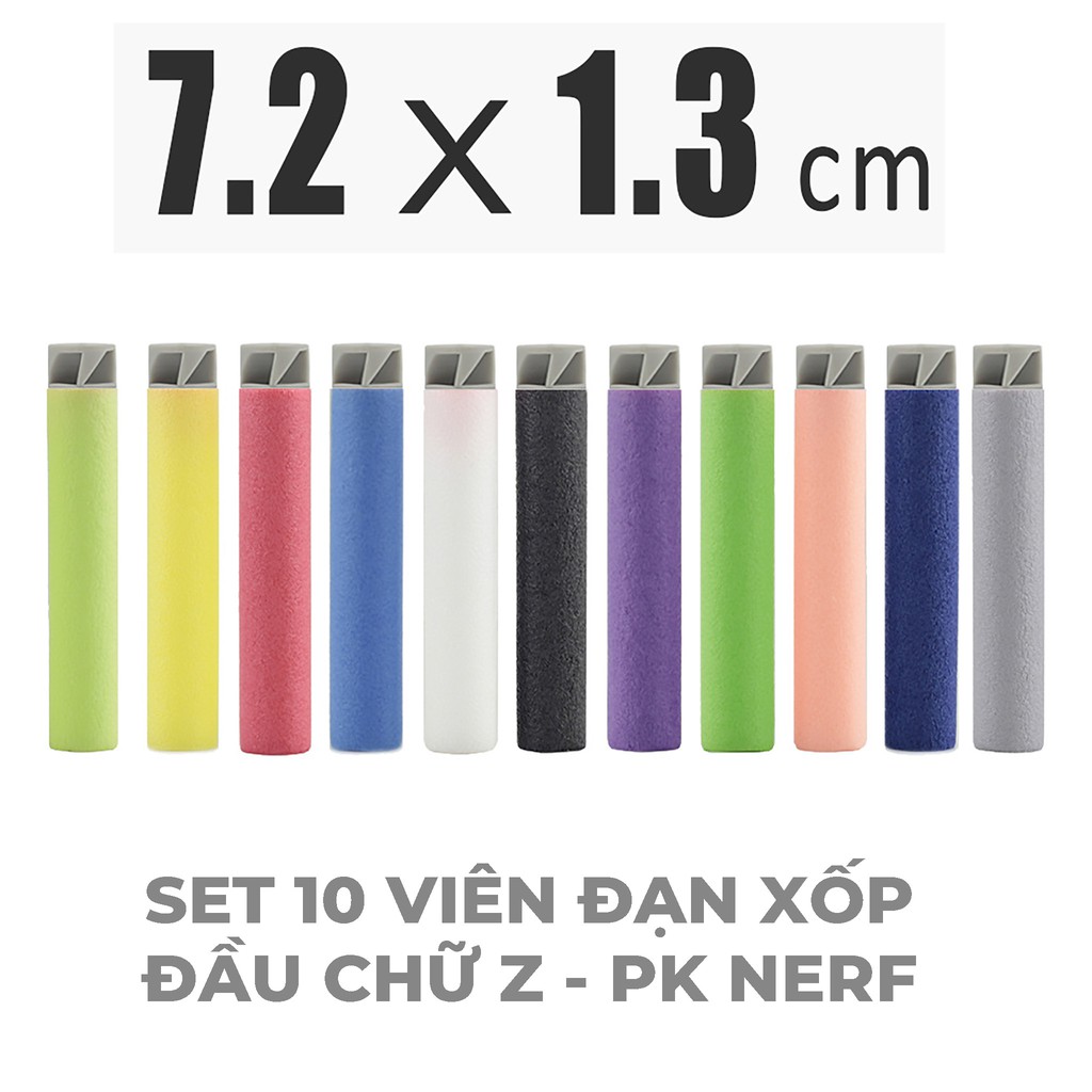 Set 10 Viên Đạn Bọt Xốp Đầu Lốc Xoáy - Phụ Kiện Đồ Chơi NERF, Size 7.2 x 1.3 cm