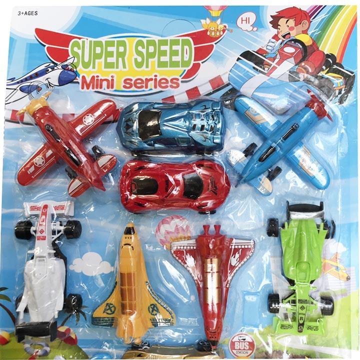 Vỉ 12 đồ chơi xe ô tô và máy bay