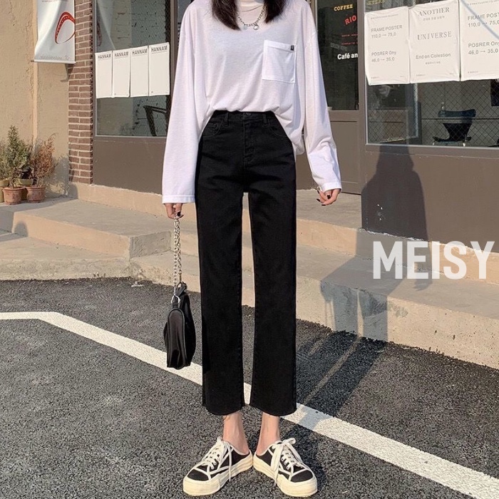 Quần jean bò ống đứng suông co giãn phong cách Ulazzang Meisy