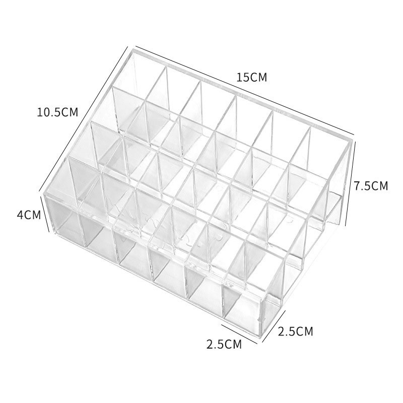 Kệ đựng mỹ phẩm khay son kiểu hộp 24 ô chứa được cọ trang điểm chất liệu nhựa trong suốt nhiều ngăn để bàn 88189