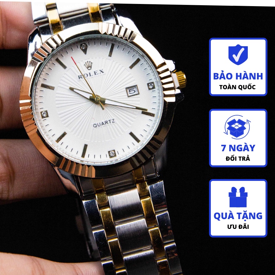Đồng hồ nam Rolex dây thép cao cấp không gỉ mặt kính chống xước, chống nước sang trọng