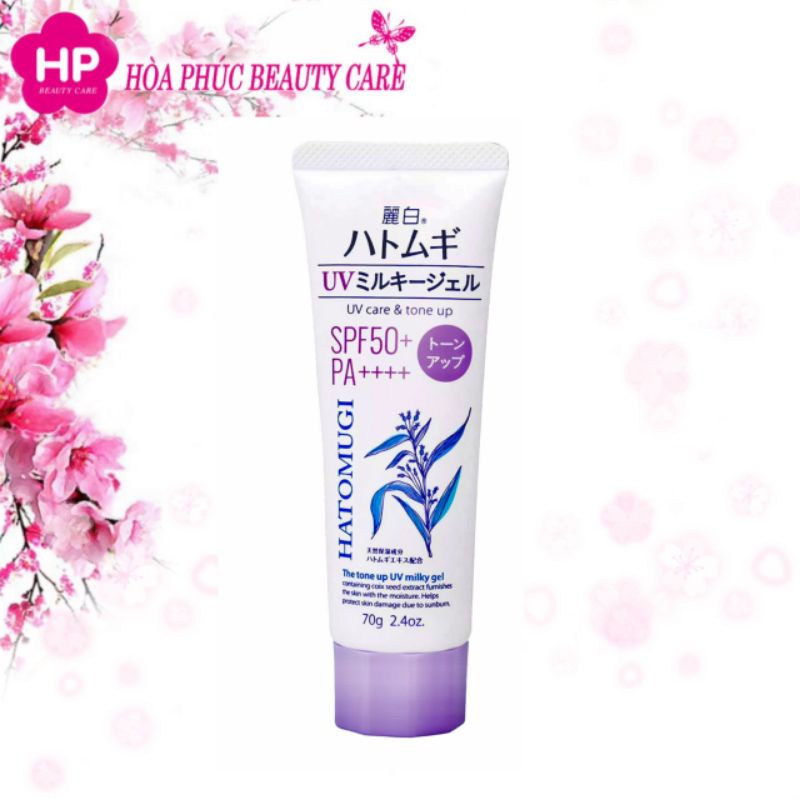 Gel Chống Nắng Nâng Tone Da Hatomugi UV Care &amp; Tone Up UV Milky Gel SPF50+ PA++++  (Tuýp 70g)