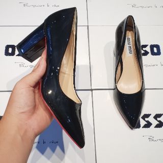 Giày gót vuông 7cm da bóng