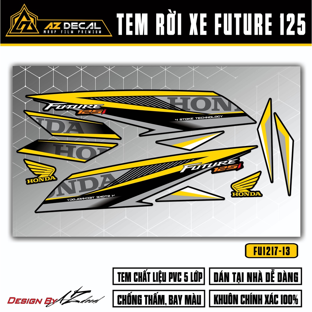 Tem Xe Future 125 Đời 2012 - 2022 Dễ Dán | FU-13 | Team Decal Dán Xe Future FI Màu Đỏ Xám , Xám Trắng , Xám Vàng