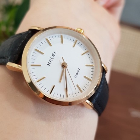 Đồng hồ nữ nam đôi đeo tay dây da chính hãng Halei mạ vàng chống nước thời trang giá rẻ | BigBuy360 - bigbuy360.vn