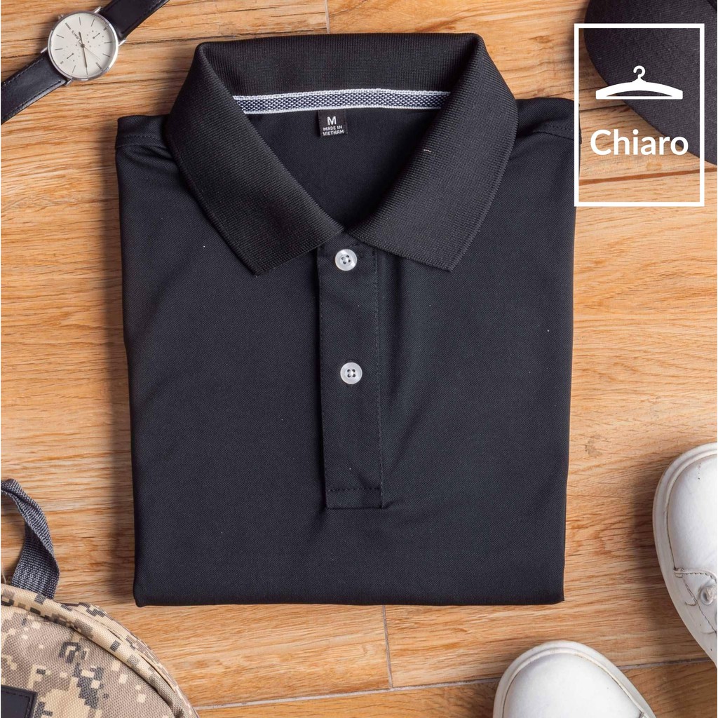 Áo thun có cổ polo basic cotton dày dặn thấm hút tốt màu đen cao cấp Chiaro