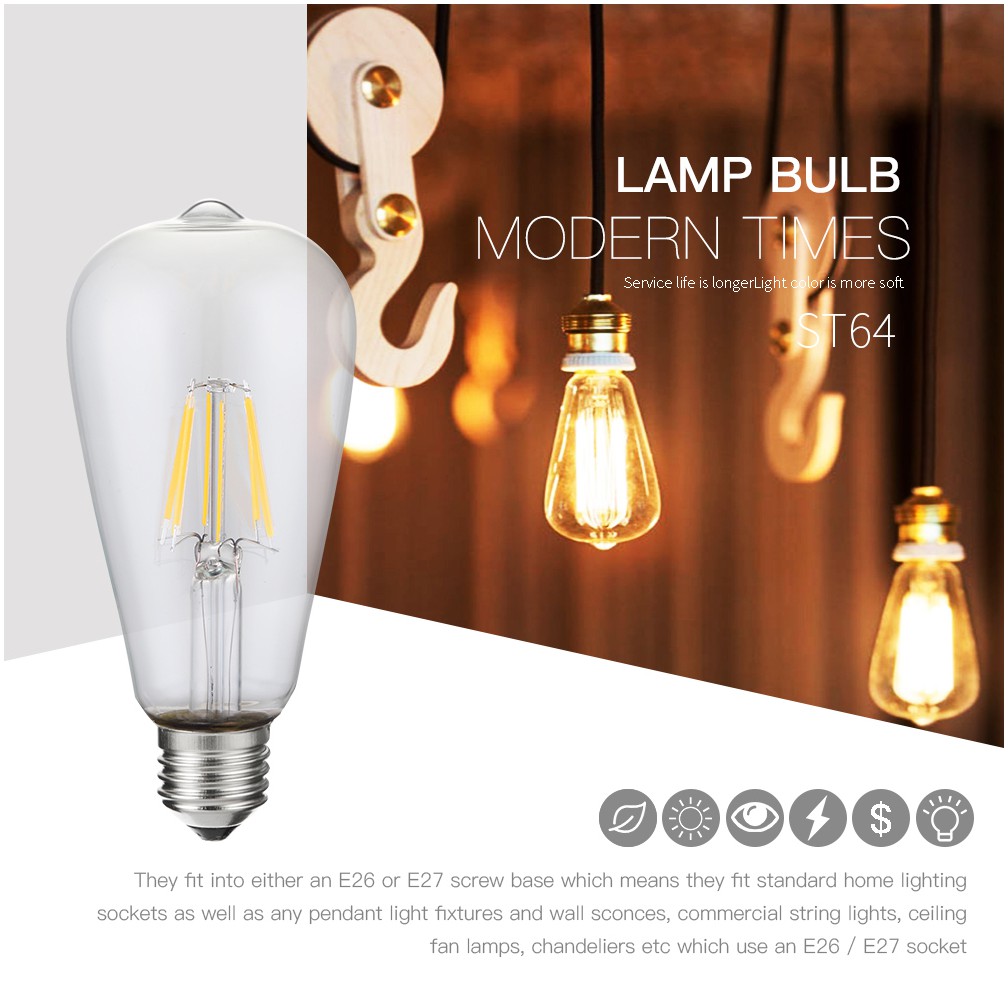 Bóng ST64 thủy tinh edison 8w as vàng