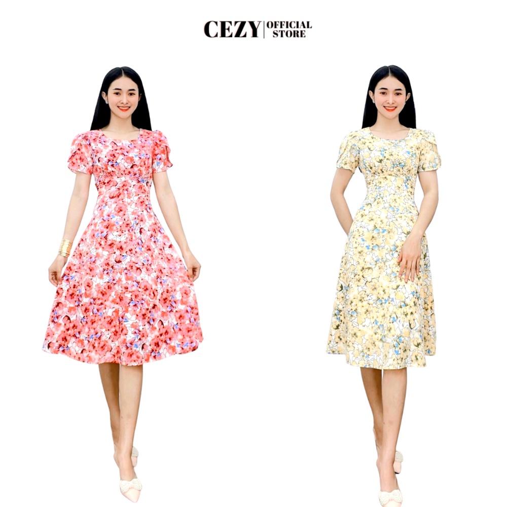 Đầm cổ tròn tay phồng dáng xòe có size bigsize CEZY D65