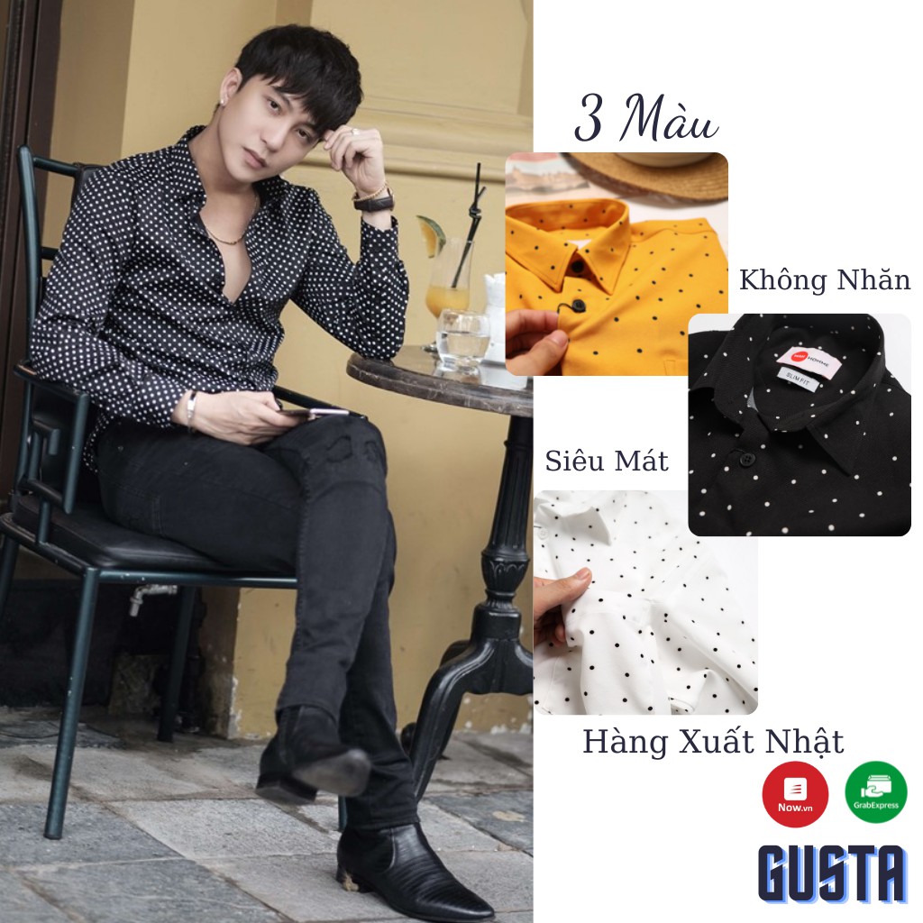 Áo Sơ Mi Nam Chấm Bi Tay Dài Hàn Quốc- Áo Sơ Mi Họa Tiết Hàng Hiệu Gusta-SM3