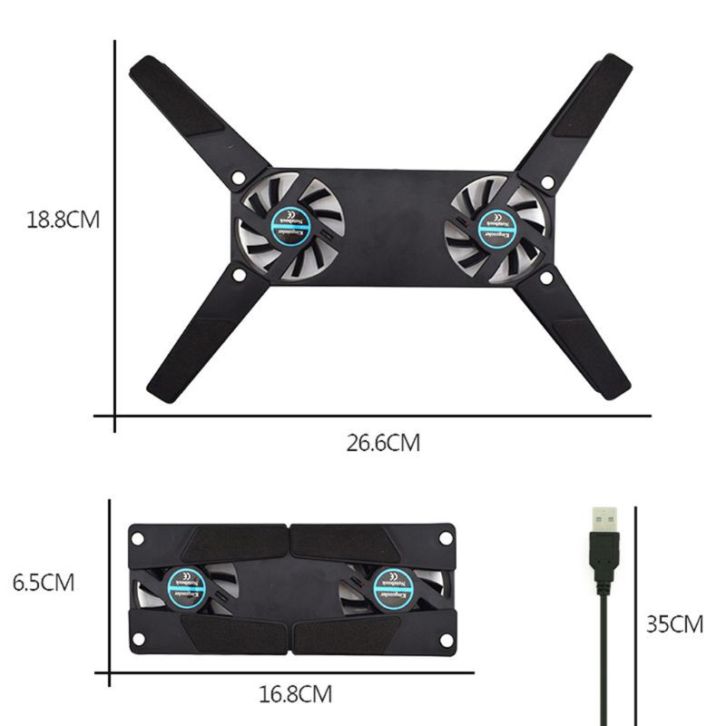 Đế tản nhiệt 2 quạt xếp được xoay được đầu cắm USB chuyên dụng cho máy tính xách tay