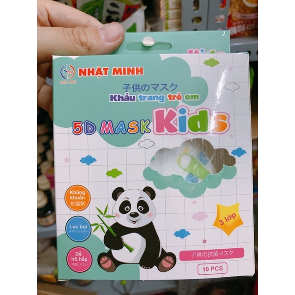 Hộp 10 khẩu trang 5D Mask kids Nhật Minh cho trẻ từ 6 tháng-3 tuổi khẩu trang 3 lớp kháng khuẩn tiện lợi an toàn cho bé