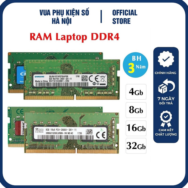 Ram laptop DDR4 16G 8G 4G Bus 2133 2400 2666 3200 Hàng Chính Hãng - Bảo Hành 3 Năm