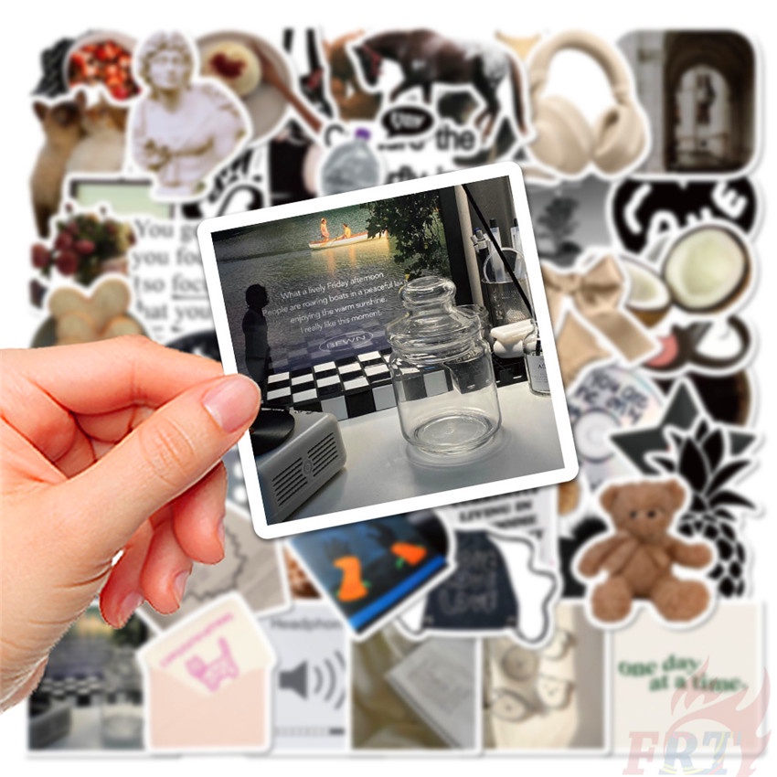 ❉ Set 04 Sticker Dán Trang Trí Màu Trắng Đen Phong Cách Bắc Âu Cổ Điển ❉ Bộ 60 Sticker Chống Thấm Nước Họa Tiết Doodle Hợp Thời Trang
