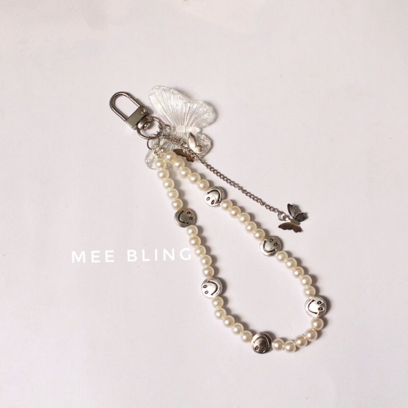 MEE BLING ♡ Móc khoá / móc đt/ móc case airpods ngọc trai nhân tạo mix charm bướm Pearl Butterfly Keychain
