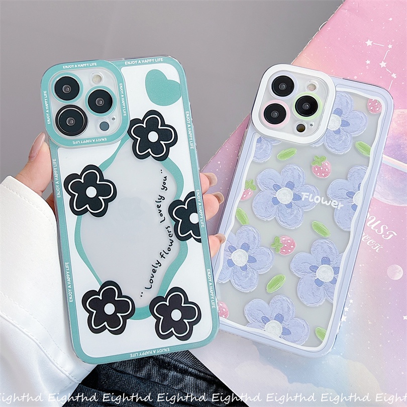 Ốp Điện Thoại Silicone Mềm Họa Tiết Hoa Và Dâu Tây Cho iPhone 13 12 11 Pro Max X Xr Xs Max 8 7 6 Plus SE 2020
