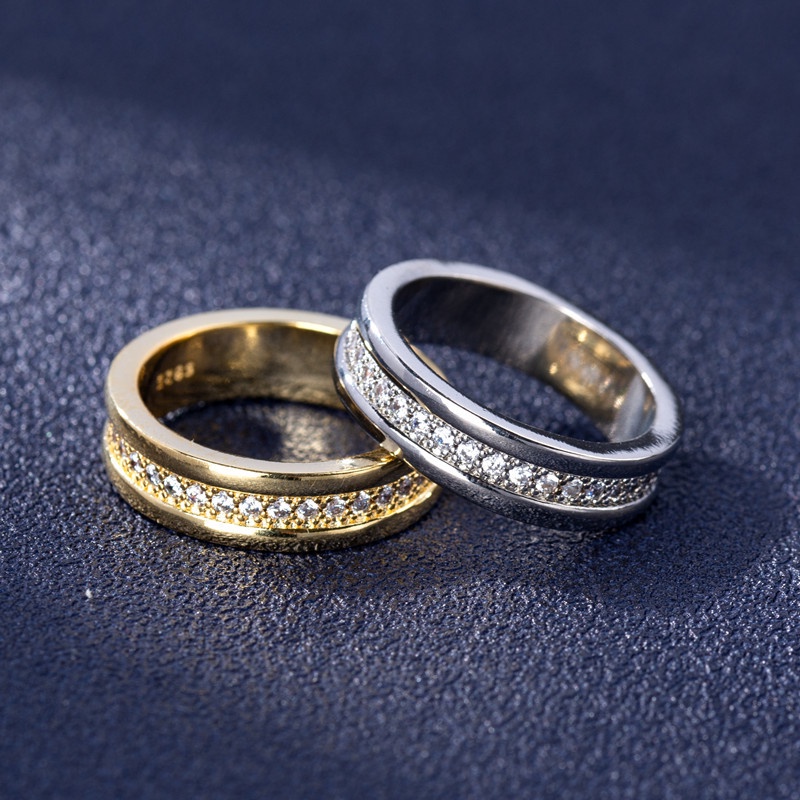 Nhẫn Cưới Thép Titan Mạ Vàng Bạc Đính Đá Zircon Đơn Giản Thời Trang Cho Nam Nữ