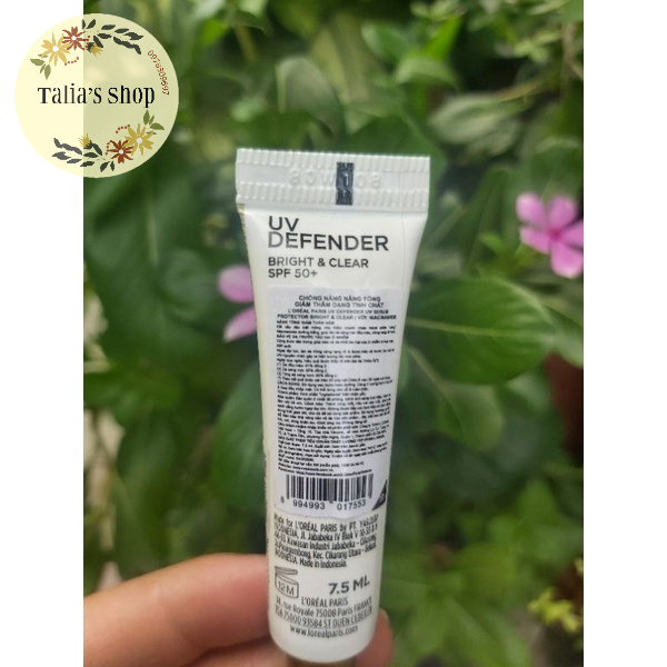 7.5ml - KEM CHỐNG NẮNG Loreal UV Defender SPF50+PA++++ Bright& Clear - TUÝP MINI