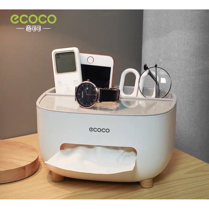 hộp đựng giấy ăn để bàn kèm khay để điện thoại, cắm bút, để điều khiển Ecoco 2009
