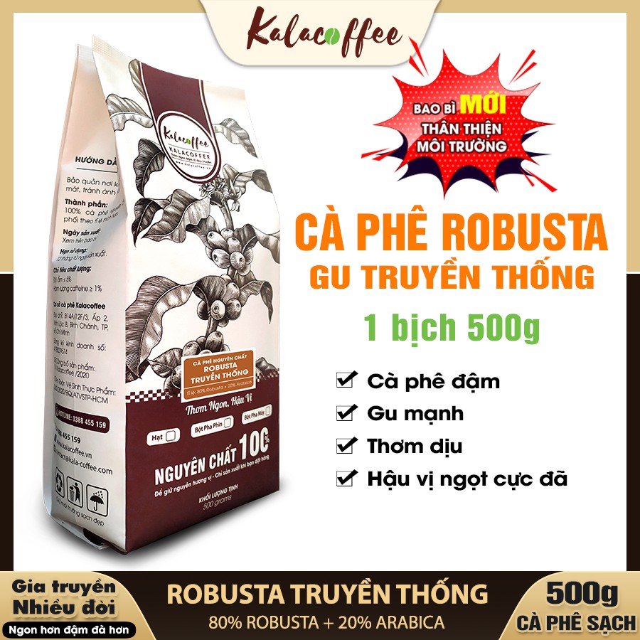 500g Cà phê Robusta Gu Truyền Thống tỷ lệ 8-2 (80% Robusta + 20% Arabica) Nguyên Chất 100% Đậm đà , Thơm Sâu , Hậu Ngọt