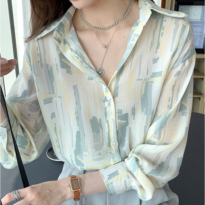 Áo sơ mi dài tay dáng rộng in họa tiết thời trang dành cho nữ