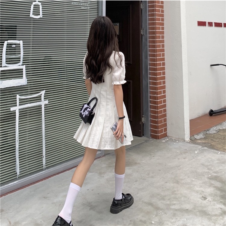 Váy trắng xếp ly 2 lớp nhẹ nhàng thanh lịch có dây rút eo xinh xắn y ảnht