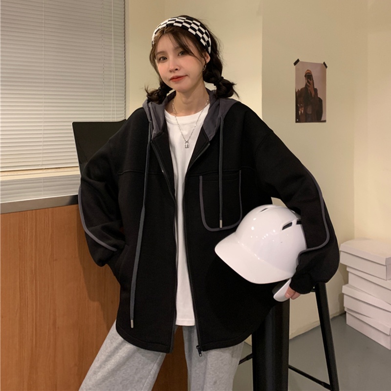 Áo khoác hoodie thu đông form rộng cho nữ