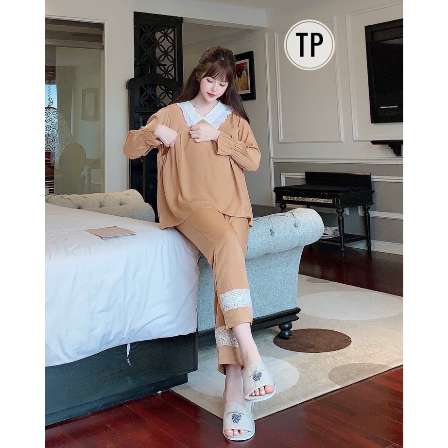 bộ bầu dài bầu cổ ren, khoá ti lụa sau sinh