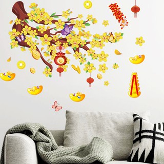Decal tết dán tường hoa mai (Chỉ dán tường không dán kính)