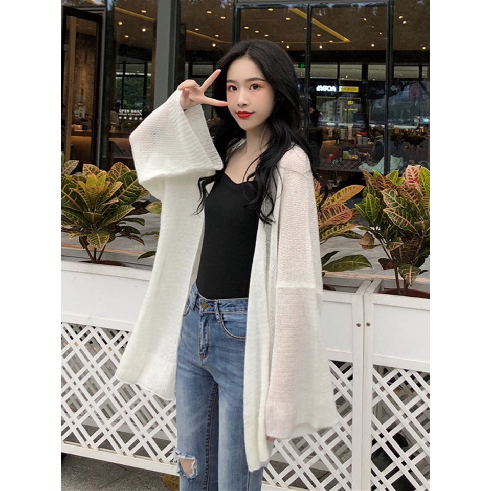 Áo Khoác Cardigan Len Mỏng 3 Màu Thời Trang Hàn Quốc Đi Chơi Đi Biển