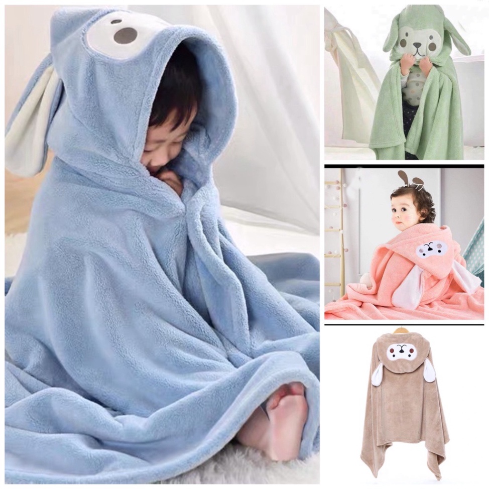Áo choàng tắm cho bé có mũ vải bông san hô - Khăn tắm, khăn choàng nhiều mẫu dễ thương