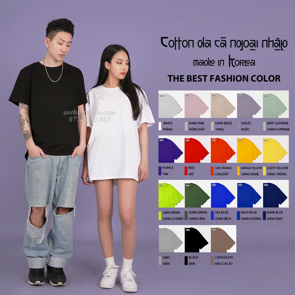 Áo Thun Tay Lỡ Nữ Nam Màu Trơn - Unisex Oversize Fit Tshirt (100% Cotton Da Cá HQ)