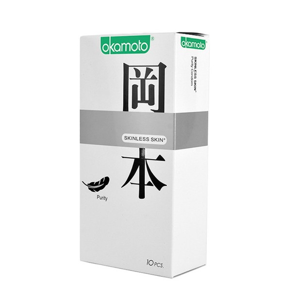 Bao Cao Su Okamoto SỐ 1 NHẬT BẢN Skinless Skin Purity Siêu Mỏng Tinh Khiết Không Mùi Hộp 10 Cái