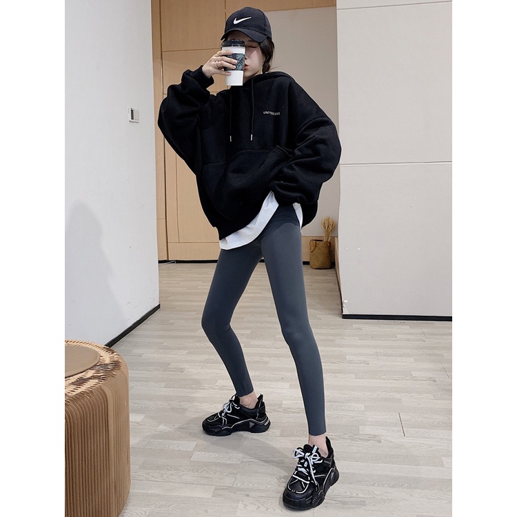 Quần Legging Thể Thao Lưng Cao Ôm Dáng Co Giãn Tốt Màu Đen Thời Trang Xuân Thu Cho Nữ