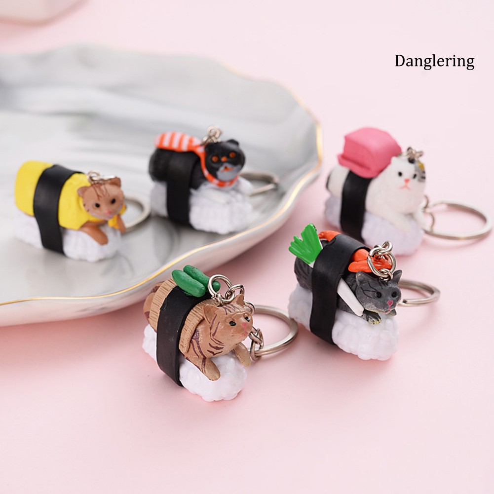 Móc chìa khóa hình sushi mèo đáng yêu