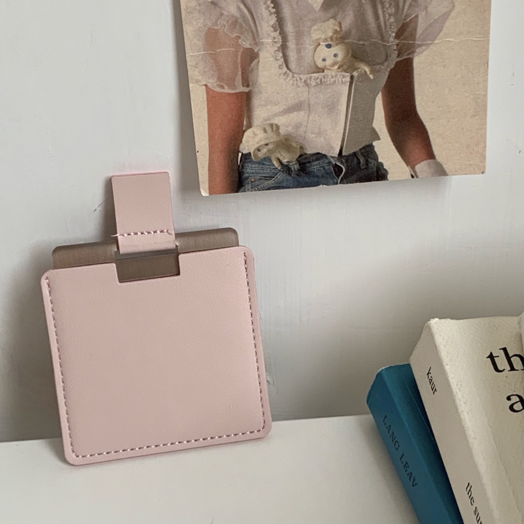 GƯƠNG BỎ TÚI KÈM BAO DA HỒNG PASTEL CHỐNG TRÀY XƯỚC - PHONG CÁCH HÀN QUỐC ĐƠN GIẢN