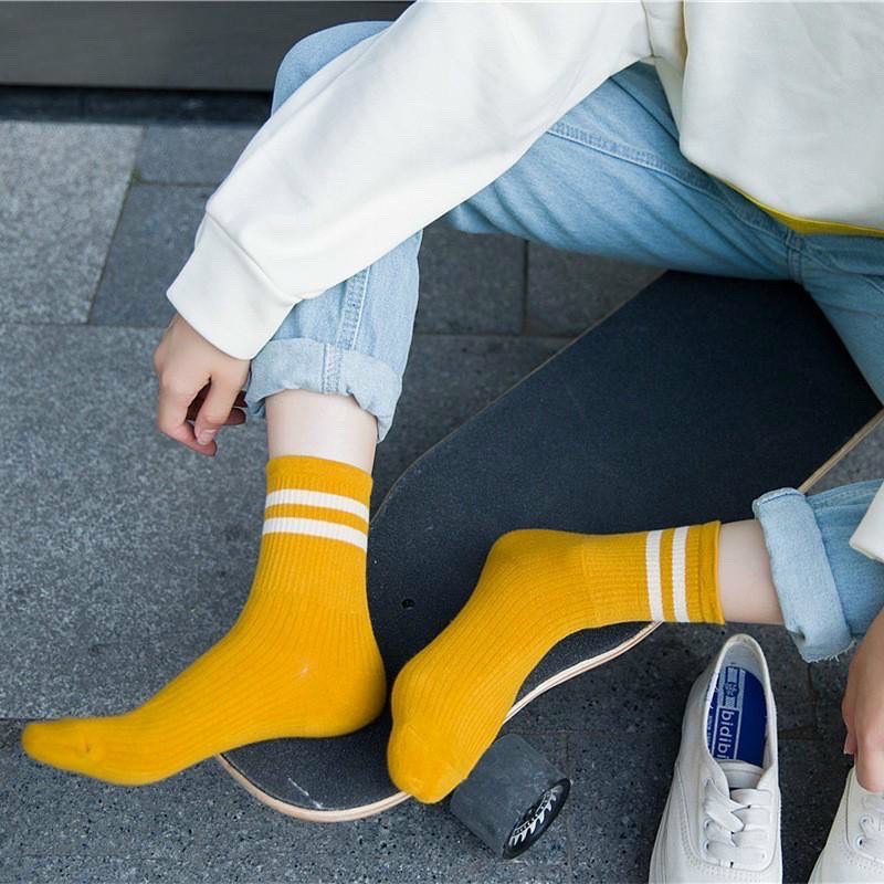 Tất vớ cổ cao 2 sọc nhiều màu sắc dành cho nữ