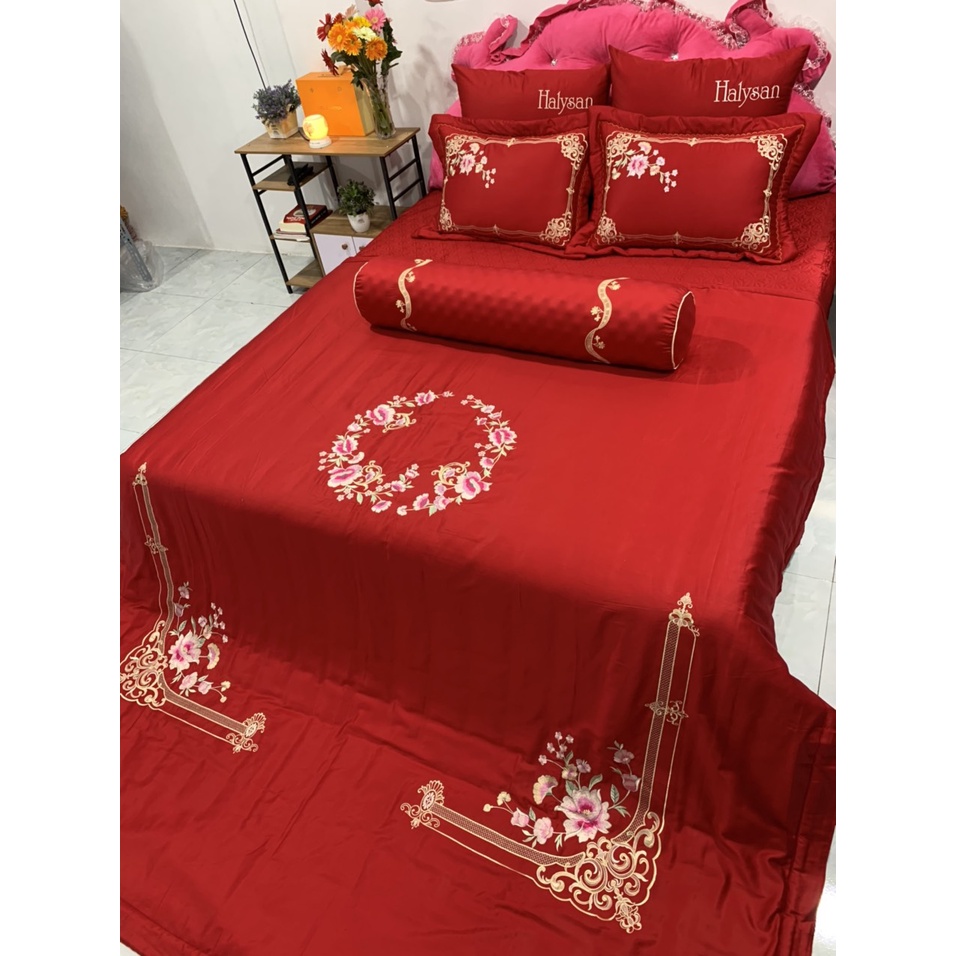 Bộ chăn ga cưới 7 món chất liệu cotton singapore