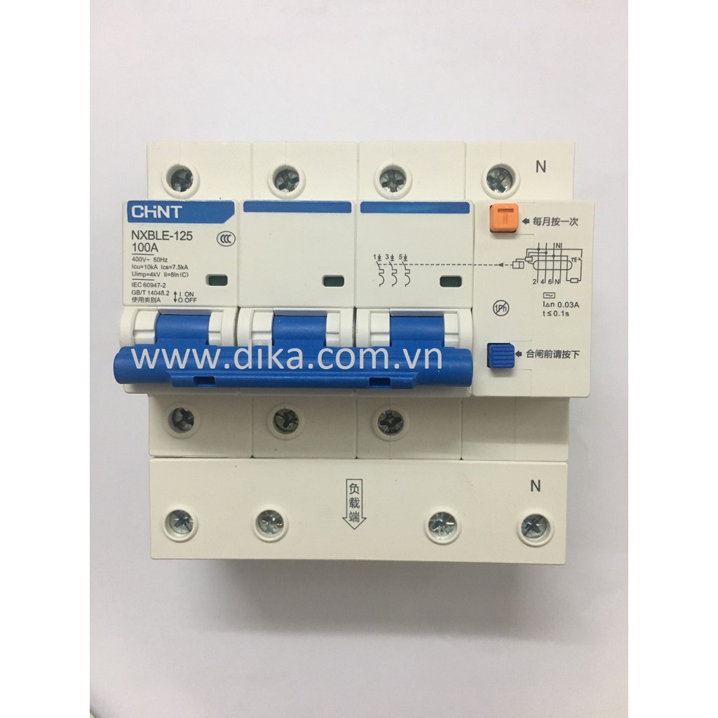 Attomat RCBO chint 3P+N 100A NXBLE-125