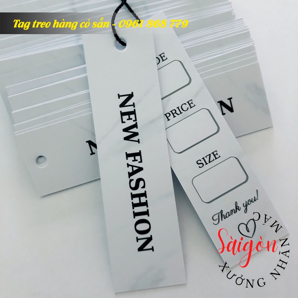 Combo Tag quần áo, thẻ treo quần áo, thẻ bài thời trang in sẵn khích thước 2.5x9cm và dây treo 100pcs