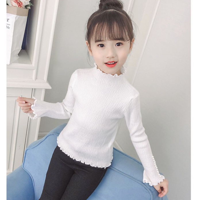 Áo len viền bèo tay đính hạt bé gái size 15-35kg [AL20]