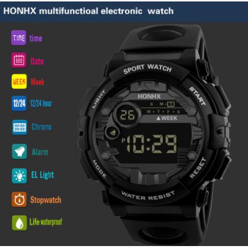 Đồng hồ thể thao HONHX nam nữ chống nước đèn nền Led | BigBuy360 - bigbuy360.vn