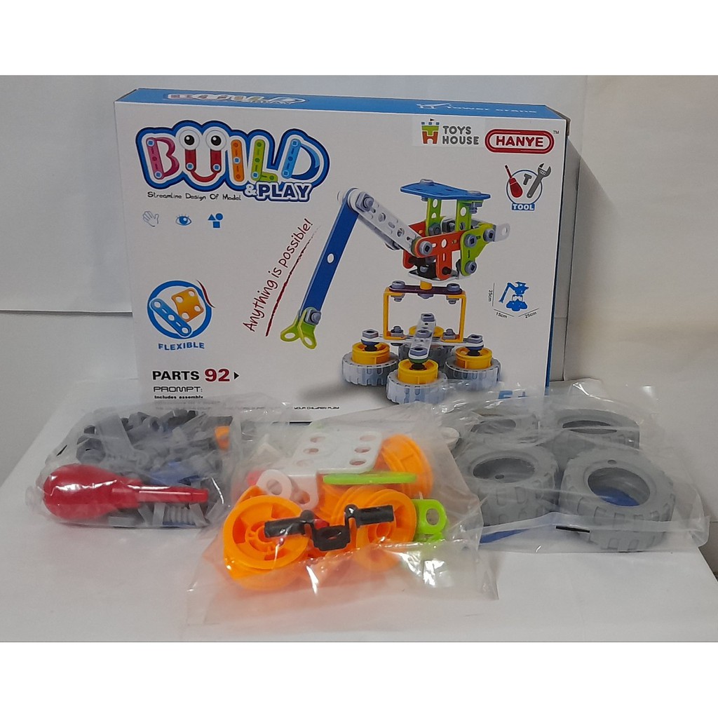 Bộ đồ chơi lắp ghép Build&Play mô hình cầ cẩu xây dựng 92 chi tiết Toyshouse 7710