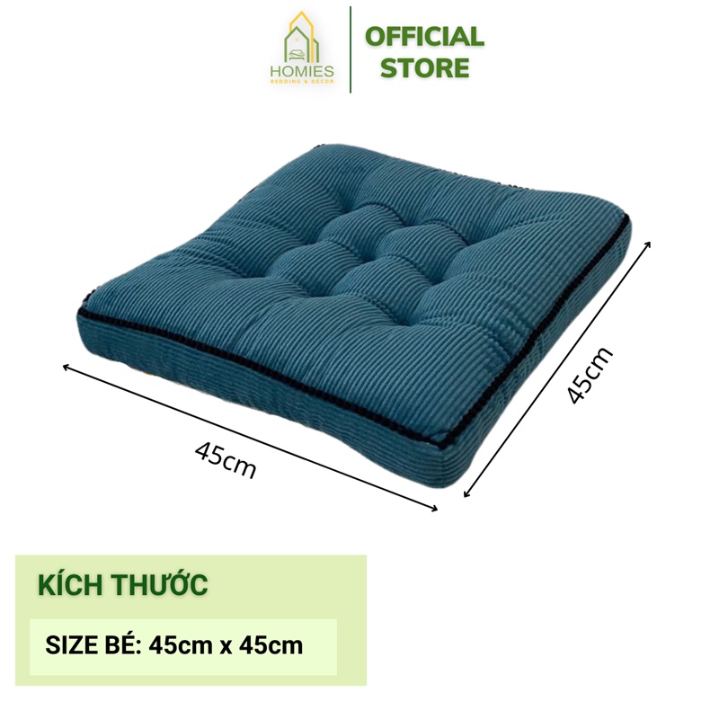 Đệm Ngồi Bệt HOMIES Vải Nhung Tăm Sang Trọng Hình Vuông Nhập Khẩu - Kích Thước 45cm x 45cm